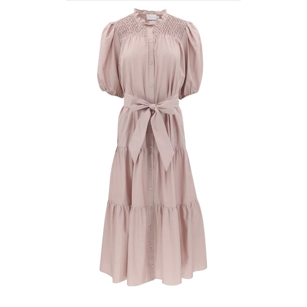 Christy Lynn Eleanor Poplin Puff Sleeve Button Front Maxi in Blush Size Large - Picture 4 of 12